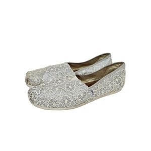 Toms Silver Sparkly Crochet Alpargata Shoes